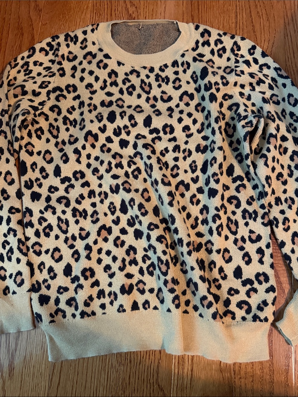 Girls' Leopard Print Crewneck Sweater - Tan & Black 10